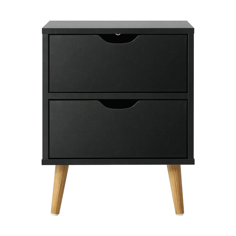 Oikiture Bedside Tables 2 Drawers Side Table Bedroom Furniture Storage Black-Bedside Tables-PEROZ Accessories