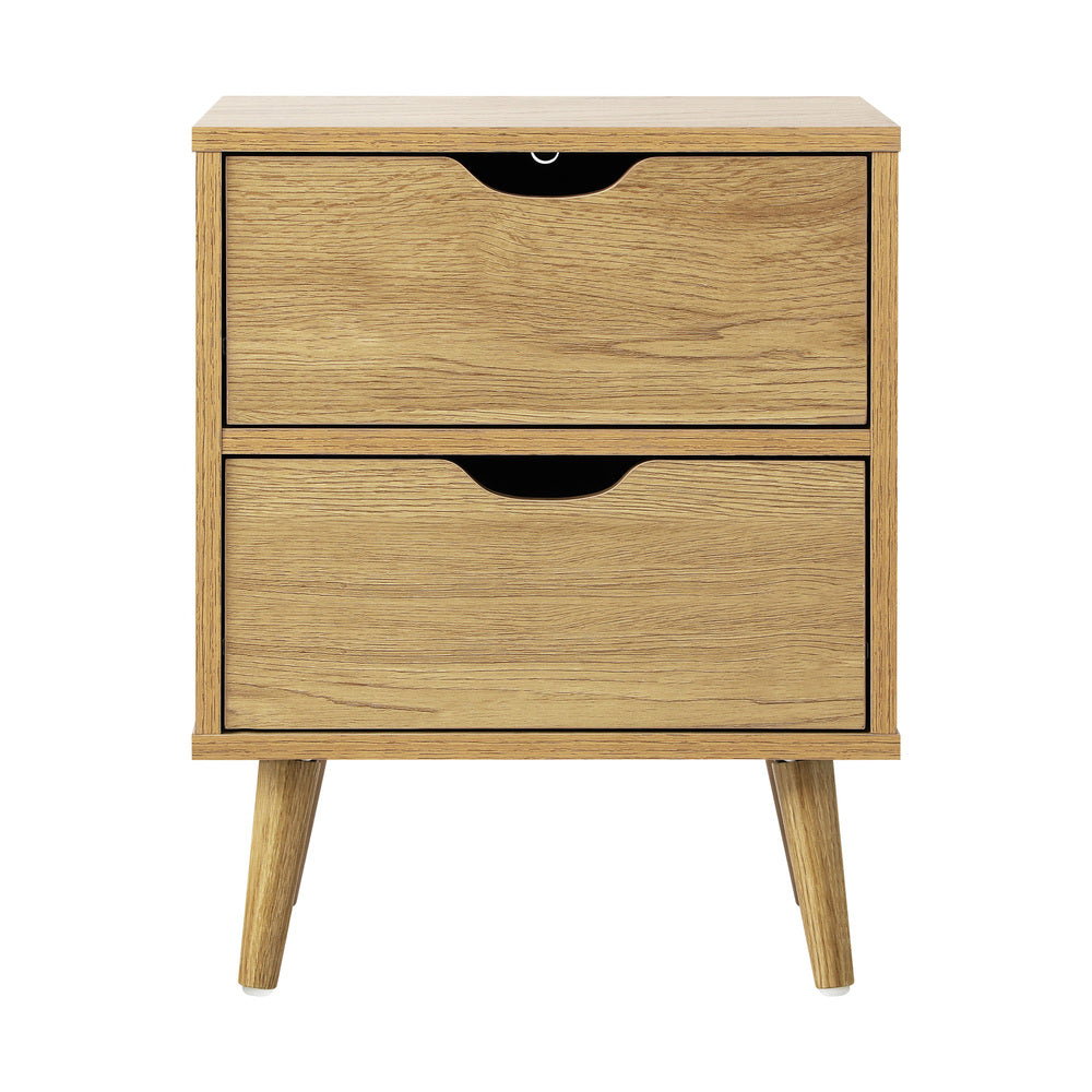 Oikiture Bedside Tables 2 Drawers Side Table Nightstand Storage Cabinet Wood-Bedside Tables-PEROZ Accessories