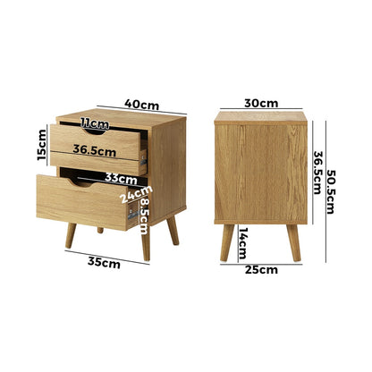 Oikiture Bedside Tables 2 Drawers Side Table Nightstand Storage Cabinet Wood-Bedside Tables-PEROZ Accessories