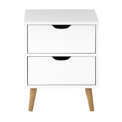 Oikiture Bedside Table with 2 Drawers, Wooden Side Table Nightstand Storage Cabinet White-Bedside Tables-PEROZ Accessories