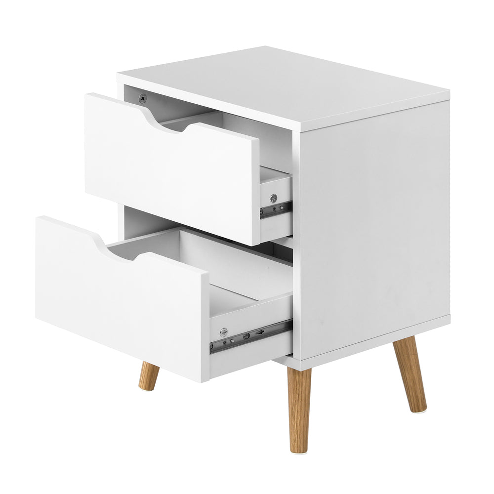 Oikiture Bedside Table with 2 Drawers, Wooden Side Table Nightstand Storage Cabinet White-Bedside Tables-PEROZ Accessories