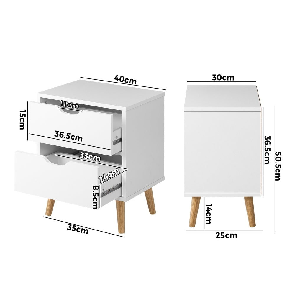 Oikiture Bedside Tables Set of 2 White-Bedside Table-PEROZ Accessories