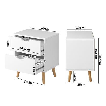 Oikiture Bedside Tables Set of 2 White-Bedside Table-PEROZ Accessories