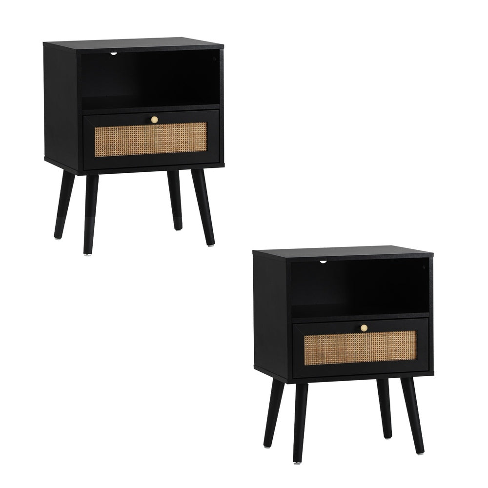 Oikiture 2X Bedside Table Storage Drawer Shelf Rattan-BedSide Tabless-PEROZ Accessories