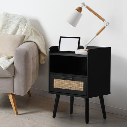 Oikiture Bedside Table Drawer Side End Table Rattan-BedSide Tabless-PEROZ Accessories
