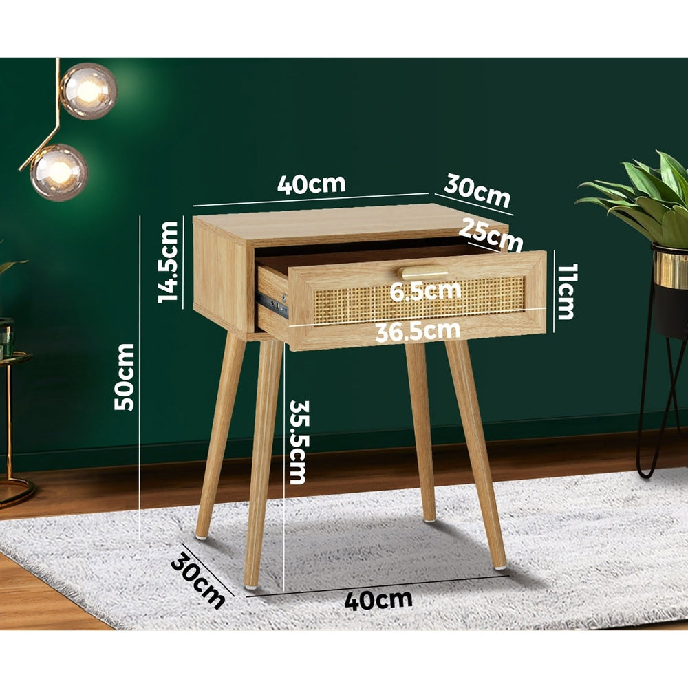 Oikiture Bedside Table Drawers Bedroom Wood Cabinet Nightstand Rattan Furniture-Bedside Tables-PEROZ Accessories