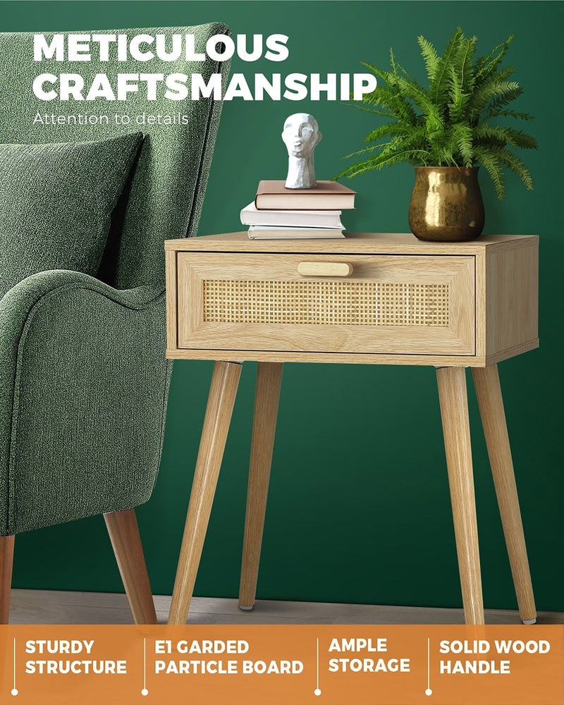 Oikiture Bedside Tables Set of 2 Rattan-Bedside Table-PEROZ Accessories