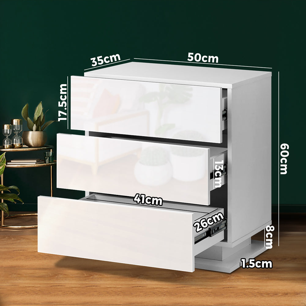Oikiture Bedside Table RGB LED Nightstand Cabinet 3 Drawers Side Table Furniture-Bedside Tables-PEROZ Accessories
