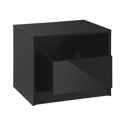 Oikiture Bedside Tables RGB LED Side Table Drawers High Gloss Nightstand Black-Bedside Tables-PEROZ Accessories