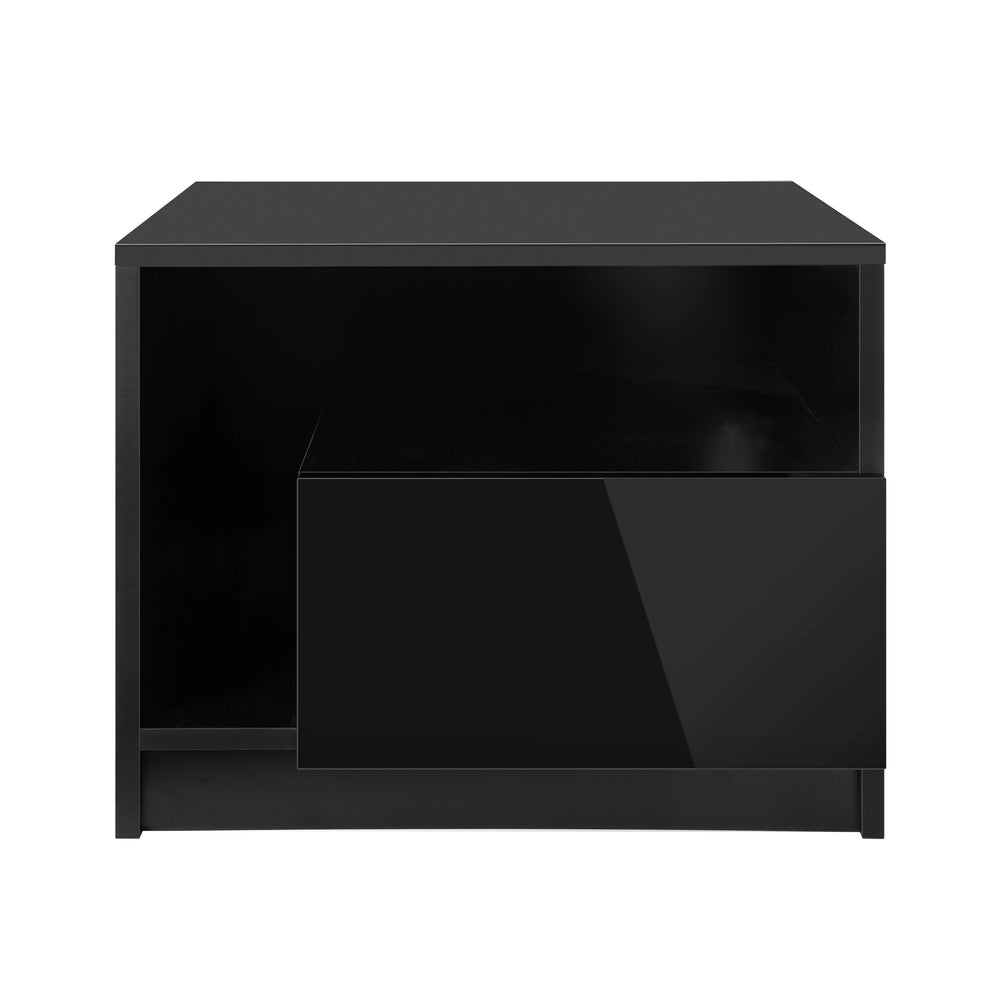 Oikiture Bedside Tables RGB LED Side Table Drawers High Gloss Nightstand Black-Bedside Tables-PEROZ Accessories
