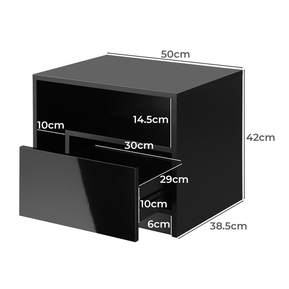 Oikiture Bedside Tables RGB LED Side Table Drawers High Gloss Nightstand Black-Bedside Tables-PEROZ Accessories