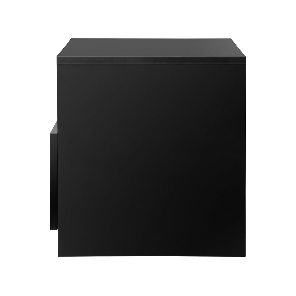 Oikiture Bedside Tables RGB LED Side Table Drawers High Gloss Nightstand Black-Bedside Tables-PEROZ Accessories