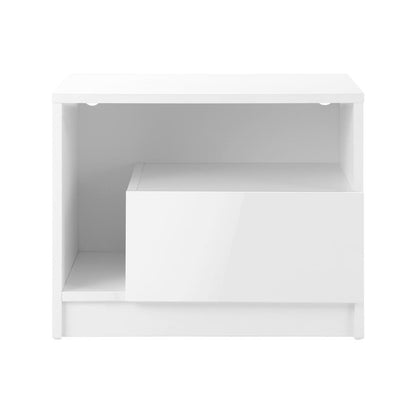 Oikiture Bedside Tables Side Table RGB LED Drawers High Gloss Furniture White-Bedside Tables-PEROZ Accessories