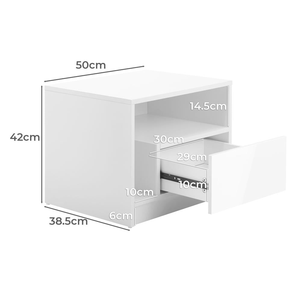 Oikiture Bedside Tables Side Table RGB LED Drawers High Gloss Furniture White-Bedside Tables-PEROZ Accessories