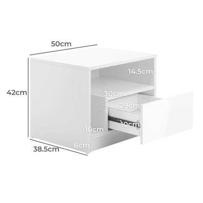 Oikiture Bedside Tables Side Table RGB LED Drawers High Gloss Furniture White-Bedside Tables-PEROZ Accessories