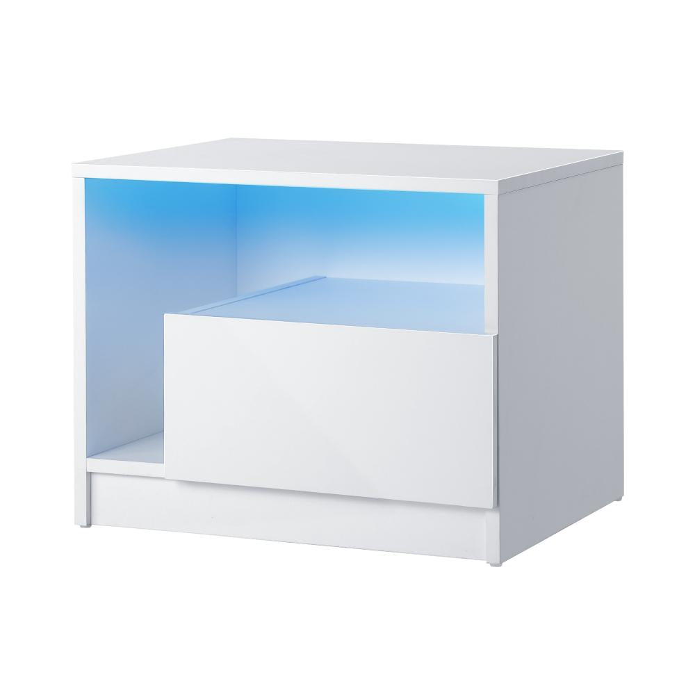 Oikiture Bedside Tables Side Table RGB LED Drawers High Gloss Furniture White-Bedside Tables-PEROZ Accessories