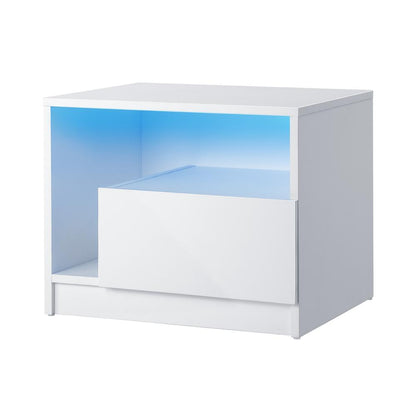 Oikiture Bedside Tables Side Table RGB LED Drawers High Gloss Furniture White-Bedside Tables-PEROZ Accessories
