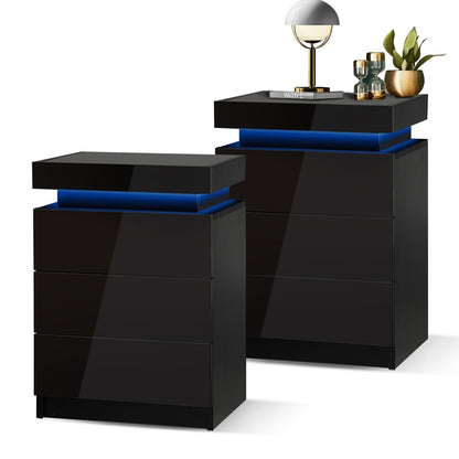 Oikiture Bedside Tables Set of 2 LED Nightstand Black-Bedside Table-PEROZ Accessories