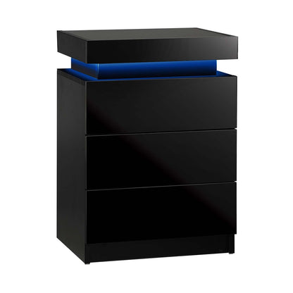 Oikiture Bedside Tables Set of 2 LED Nightstand Black-Bedside Table-PEROZ Accessories