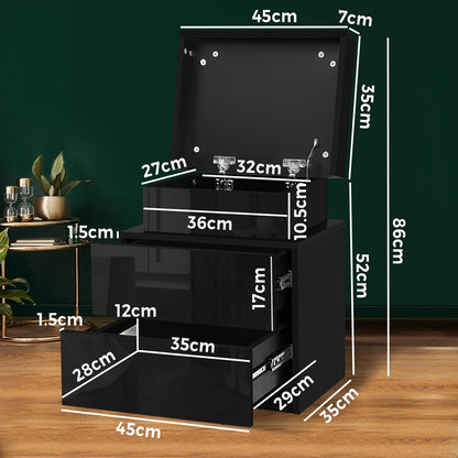 Oikiture Bedside Table RGB LED Nightstand Cabinet 2 Drawers Side Table Furniture Black-Bedside Tables-PEROZ Accessories