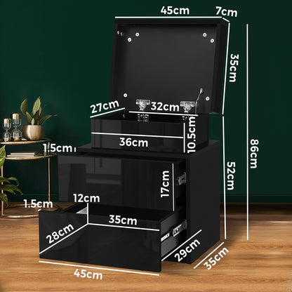 Oikiture Bedside Tables Set of 2 LED Nightstand Side Table-Bedside Table-PEROZ Accessories