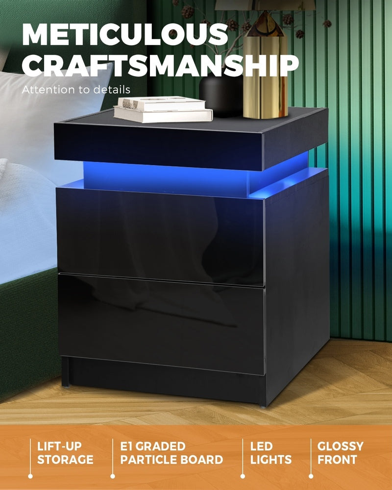 Oikiture Bedside Tables Set of 2 LED Nightstand Side Table-Bedside Table-PEROZ Accessories