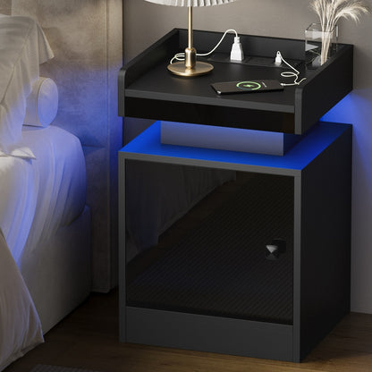 Oikiture LED Bedside Table USB Charging Station Black-Bedside Table-PEROZ Accessories