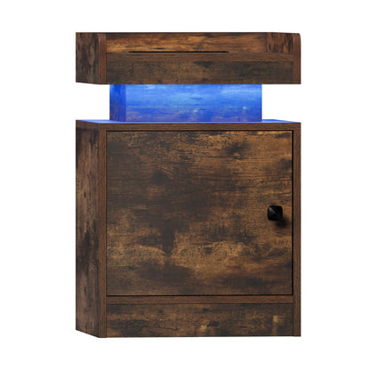 Oikiture LED Bedside Table USB Charging Station Brown-Bedside Table-PEROZ Accessories