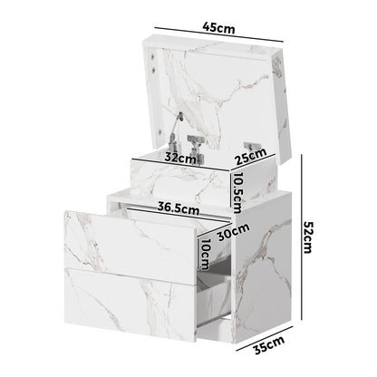 Oikiture Bedside Table 2 Drawers LED Nightstand Marble Effect White-Bedside Table-PEROZ Accessories