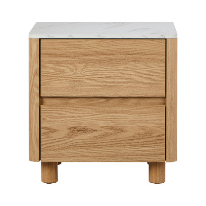 Oikiture Bedside Table 2 Drawers Nightstand Faux Marble Top Natural-Bedside Tables-PEROZ Accessories