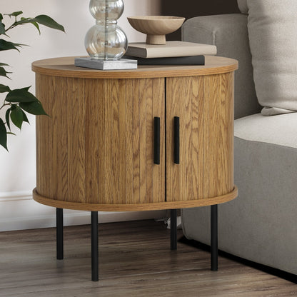 Oikiture 2-tier Bedside Table with Sliding Doors Natural-Bedside Table-PEROZ Accessories