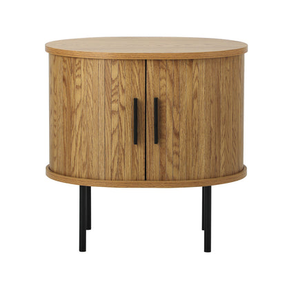 Oikiture 2-tier Bedside Table with Sliding Doors Natural-Bedside Table-PEROZ Accessories