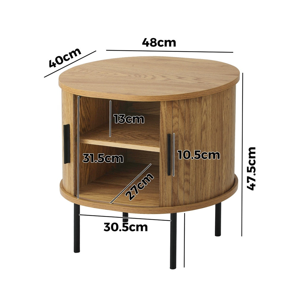 Oikiture 2-tier Bedside Table with Sliding Doors Natural-Bedside Table-PEROZ Accessories