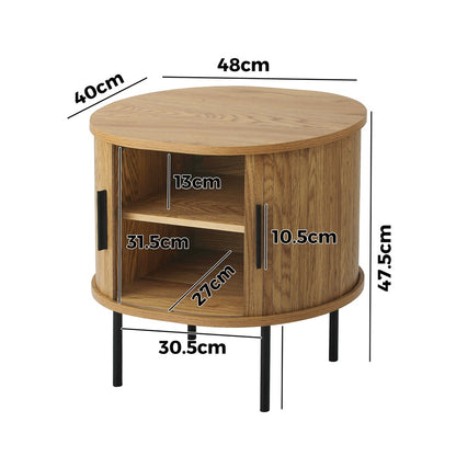 Oikiture 2-tier Bedside Table with Sliding Doors Natural-Bedside Table-PEROZ Accessories