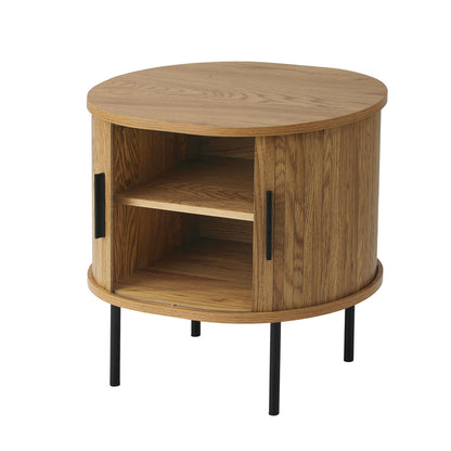 Oikiture 2-tier Bedside Table with Sliding Doors Natural-Bedside Table-PEROZ Accessories