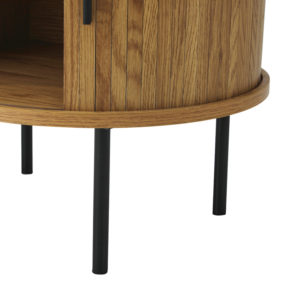 Oikiture 2-tier Bedside Table with Sliding Doors Natural-Bedside Table-PEROZ Accessories