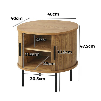 Oikiture Set of 2 Bedside Tables Sliding Doors 2-tier-Bedside Table-PEROZ Accessories