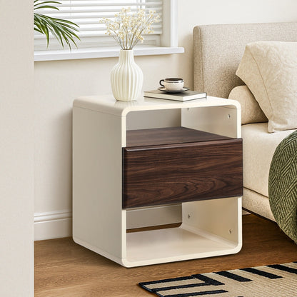 Oikiture Bedside Table With Drawer Open Shelves Retro-Modern-Bedside Table-PEROZ Accessories
