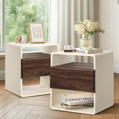 Oikiture 2x Bedside Table With Drawer Open Shelves Retro-Modern-Bedside Table-PEROZ Accessories