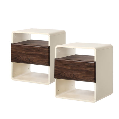 Oikiture 2x Bedside Table With Drawer Open Shelves Retro-Modern-Bedside Table-PEROZ Accessories