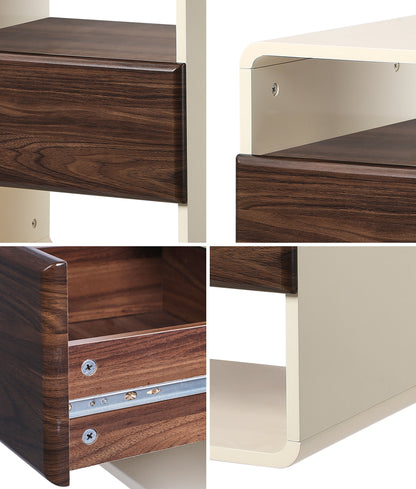 Oikiture 2x Bedside Table With Drawer Open Shelves Retro-Modern-Bedside Table-PEROZ Accessories