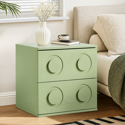 Oikiture Bedside Table 2 Drawers Nightstand Side Storage Cabinet Green-Bedside Table-PEROZ Accessories