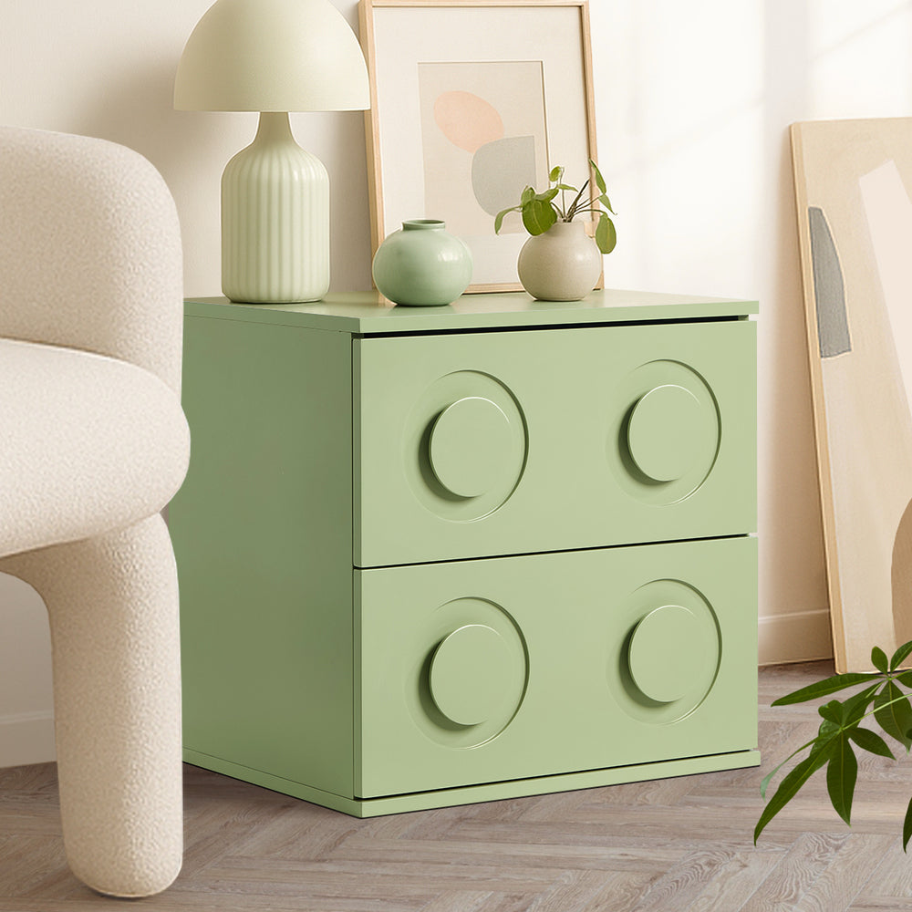 Oikiture Bedside Table 2 Drawers Nightstand Side Storage Cabinet Green-Bedside Table-PEROZ Accessories