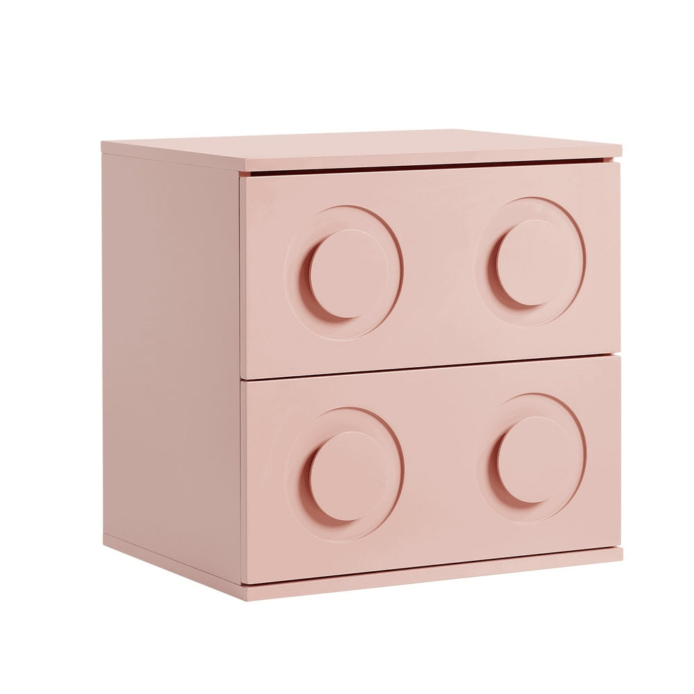 Oikiture Bedside Table 2 Drawers Nightstand Side Storage Cabinet Pink-Bedside Table-PEROZ Accessories