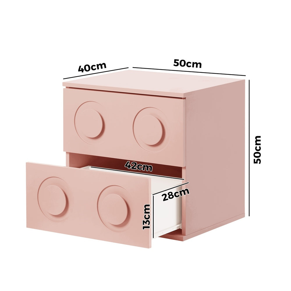 Oikiture Bedside Table 2 Drawers Nightstand Side Storage Cabinet Pink-Bedside Table-PEROZ Accessories