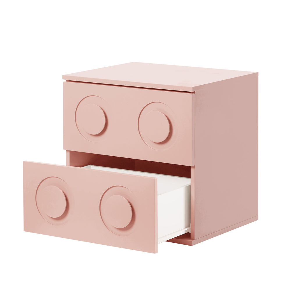 Oikiture Bedside Table 2 Drawers Nightstand Side Storage Cabinet Pink-Bedside Table-PEROZ Accessories