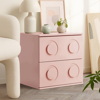 Oikiture Bedside Table 2 Drawers Nightstand Side Storage Cabinet Pink-Bedside Table-PEROZ Accessories