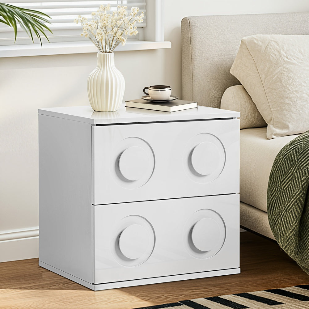 Oikiture Bedside Table 2 Drawers Nightstand Side Storage Cabinet White-Bedside Table-PEROZ Accessories