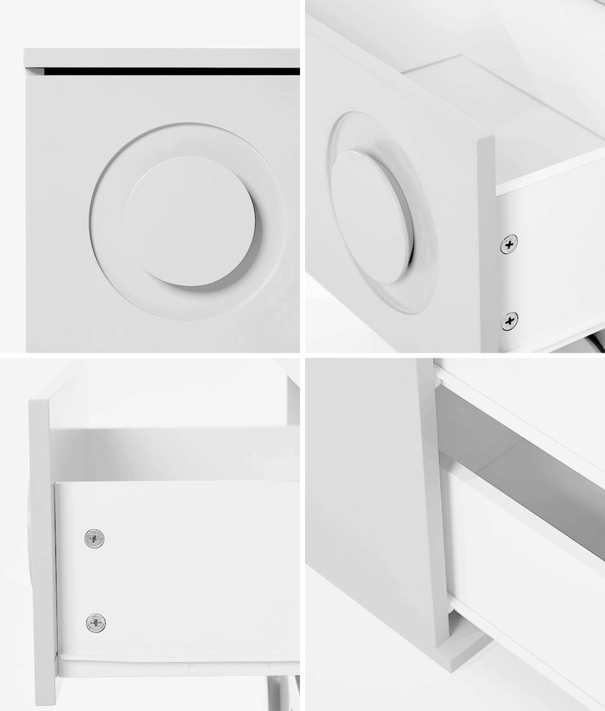 Oikiture Bedside Table 2 Drawers Nightstand Side Storage Cabinet White-Bedside Table-PEROZ Accessories