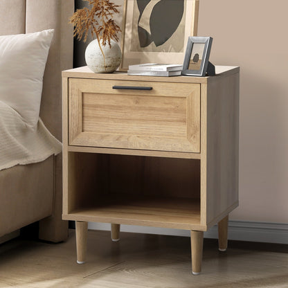 Oikiture Bedside Table Nightstand Bedroom Storage Cabinet Natural-Bedside Table-PEROZ Accessories